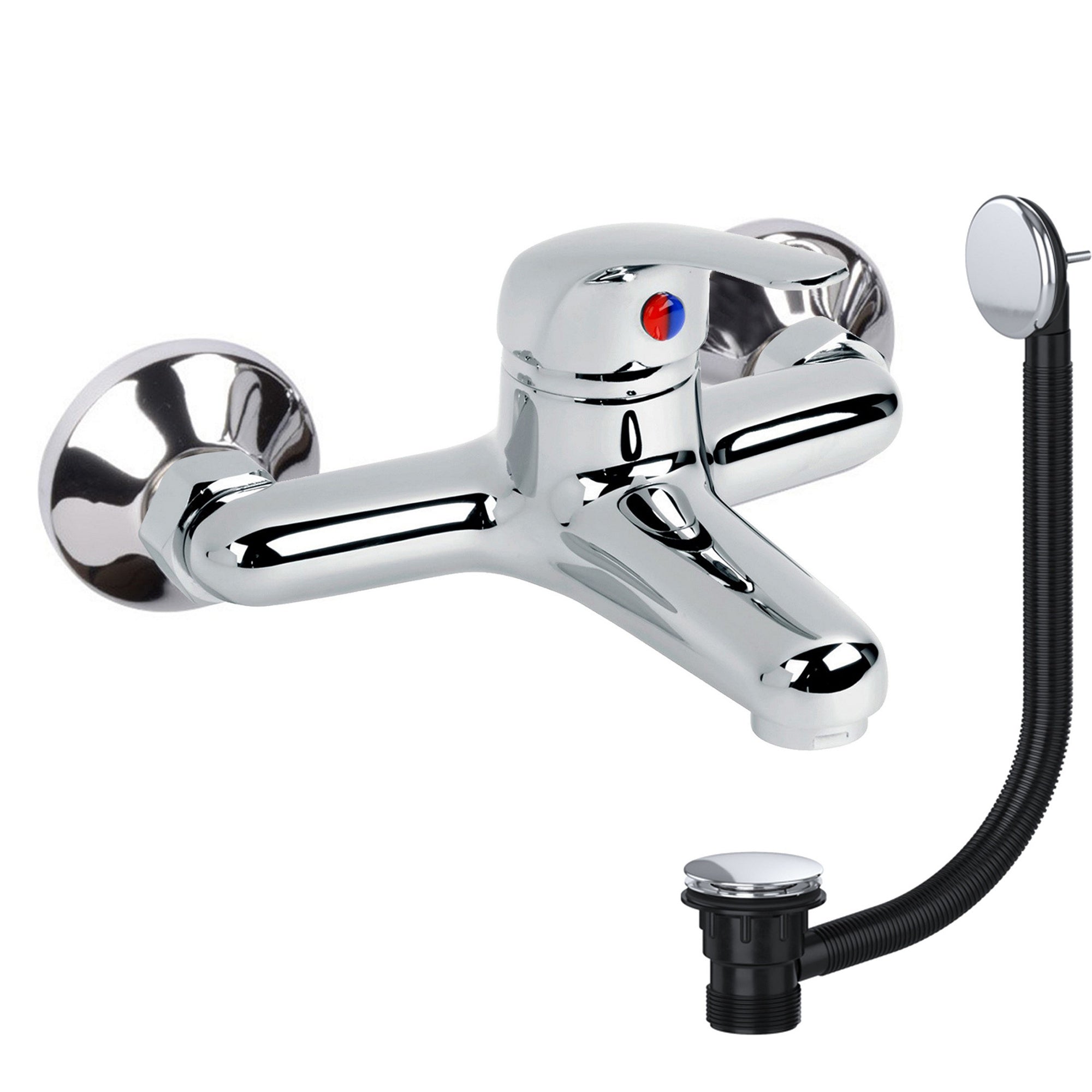 Chrome Bathroom Bath Filler Mixer Tap with Matching Chrome Waste - Wall Mounted