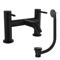Modern Matt Black Bath Filler Round Peg Lever Style with Matching Bath Waste - Bath Mounted