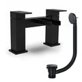 Matt Black Waterfall Bath Filler Mixer Tap Open Spout with Bath Waste - Bath Mounted
