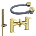 Modern Brushed Brass Blade Bath Shower Mixer Tap with Bath Waste - Solid Brass Bath Mounted