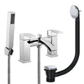 Chrome Square Waterfall Bath Shower Mixer Tap with Chrome Bath Waste - Bath Mounted