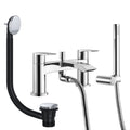 Chrome Sleek Waterfall Bath Shower Mixer Tap with Handset and Matching Chrome Waste - Bath Mounted