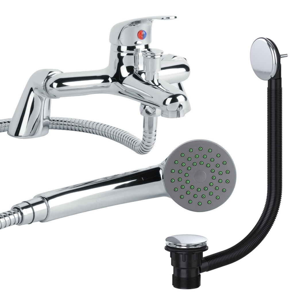 Chrome Single Lever Bath Shower Mixer Tap with Matching Bath Waste - Bath Mounted