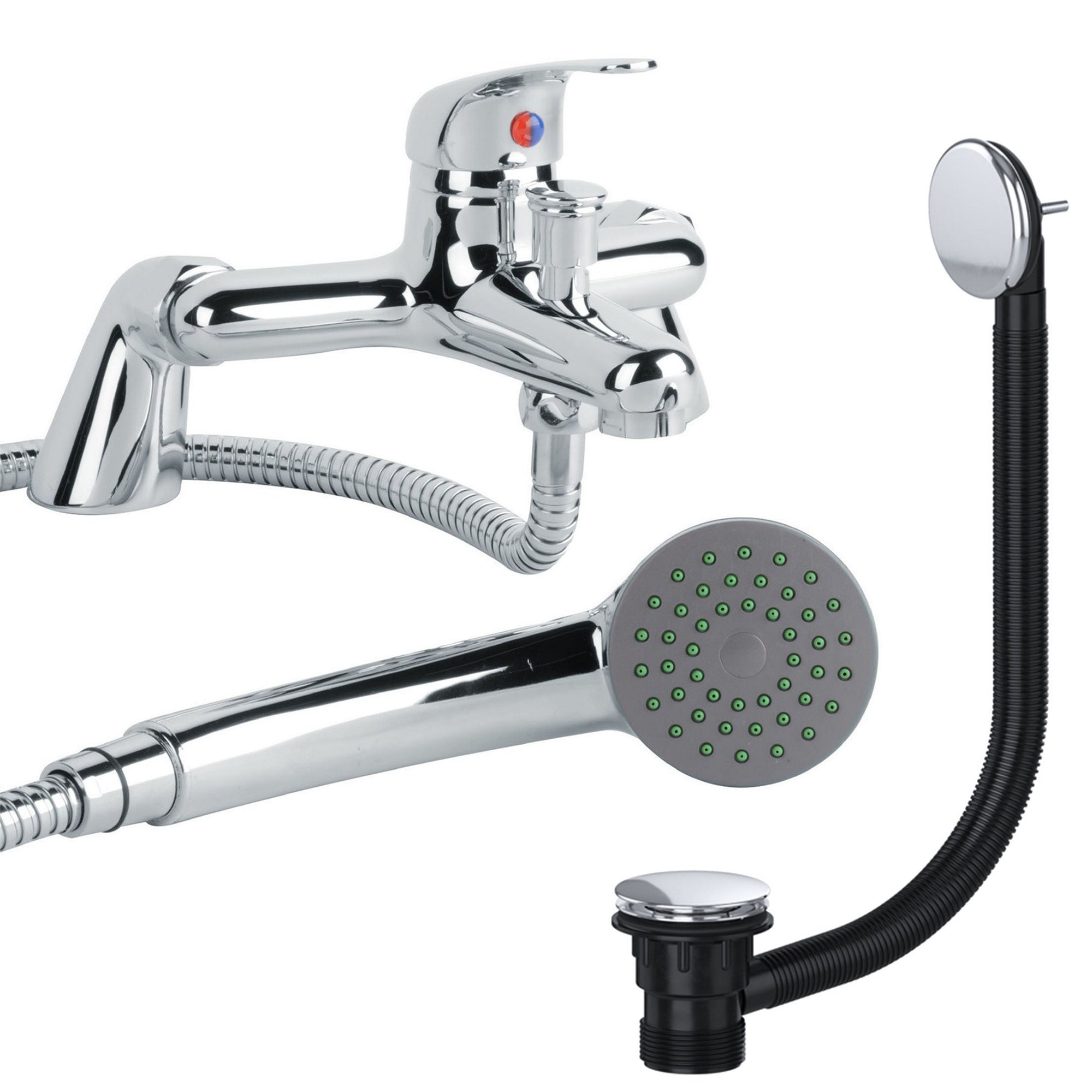 Chrome Single Lever Bath Shower Mixer Tap with Matching Bath Waste - Bath Mounted