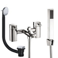 Square Chrome Peg Bath Shower Mixer Bathroom Tap with Handset and Matching Waste - Bath Mounted