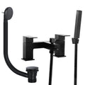 Modern Matt Black Bath Shower Mixer Tap with Handset and Matching Waste - Bath Mounted