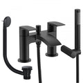Sleek Matt Black Waterfall Bath Shower Mixer Tap with Handset and Matching Waste - Bath Mounted