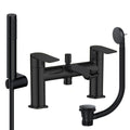Modern Matt Black Blade Bath Shower Mixer Tap with Bath Waste - Solid Brass Bath Mounted