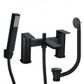 Modern Matt Black Curve Bath Shower Mixer Tap with Handset and Bath Waste - Solid Brass Bath Mounted