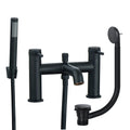 Round Matt Black Peg Style Bathroom Bath Shower Mixer Tap with Handset and Bath Waste - Bath Mounted