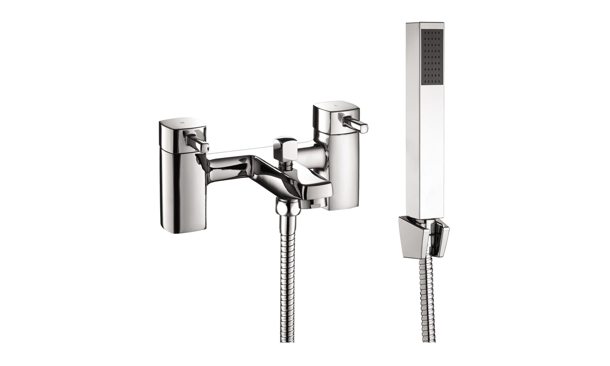 Square Chrome Peg Bath Shower Mixer Bathroom Tap with Handset - Bath Mounted