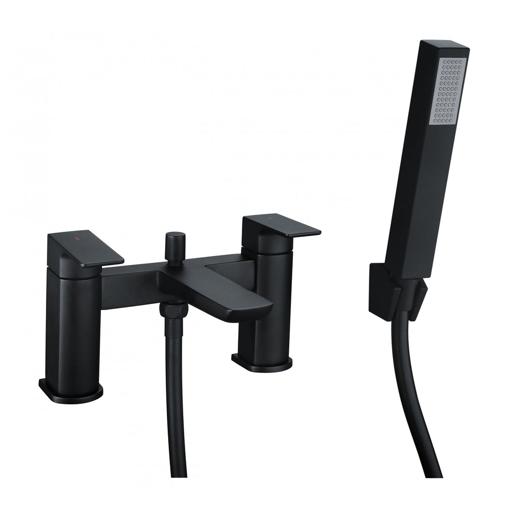 Modern Matt Black Curve Bath Shower Mixer Tap with Handset - Solid Brass Bath Mounted