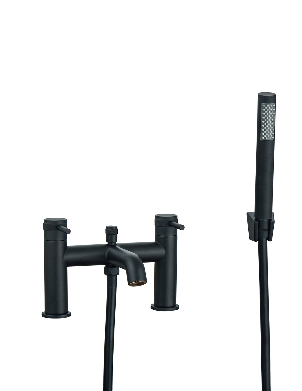 Round Matt Black Peg Style Bathroom Bath Shower Mixer Tap with Handset - Bath Mounted