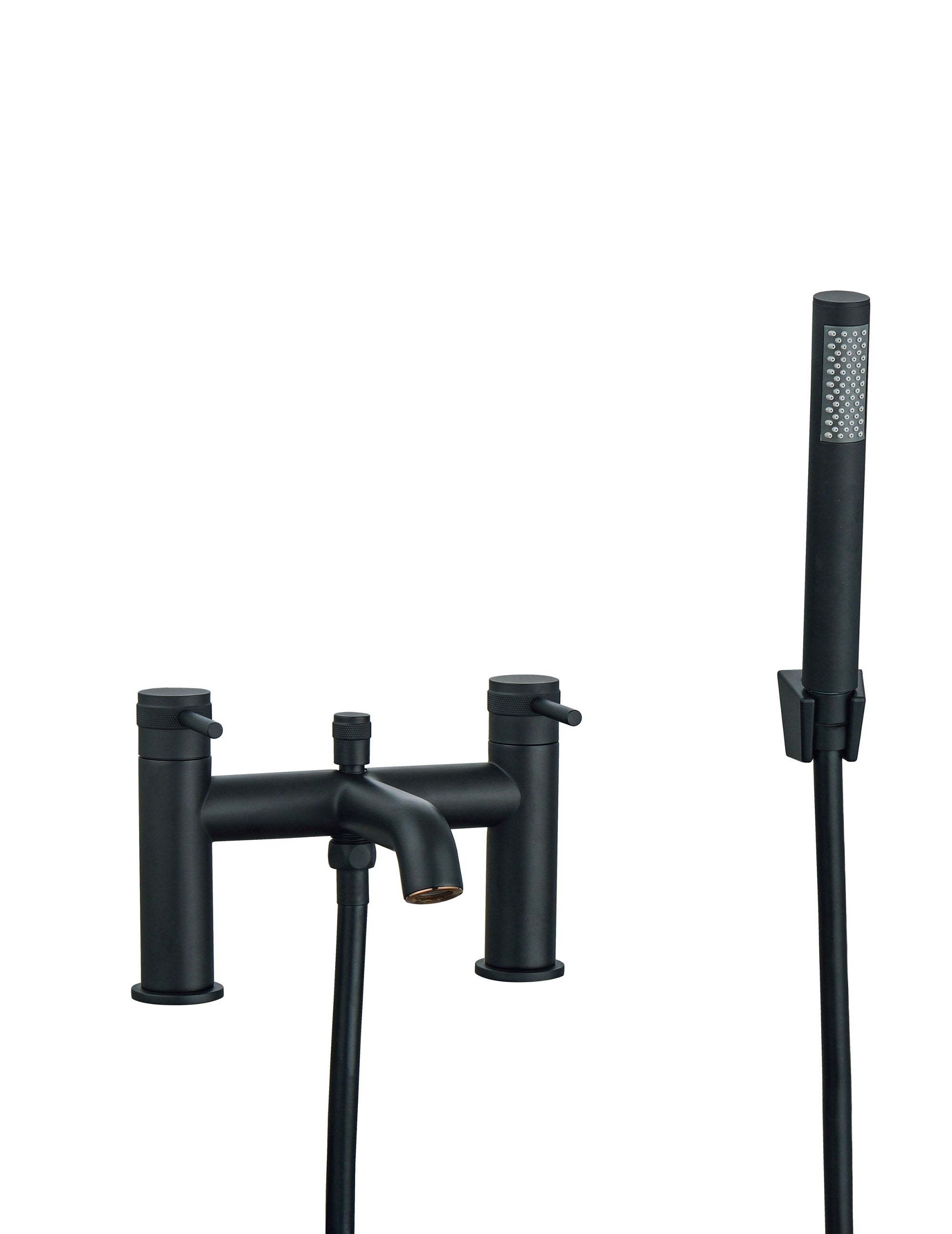 Round Matt Black Peg Style Bathroom Bath Shower Mixer Tap with Handset - Bath Mounted