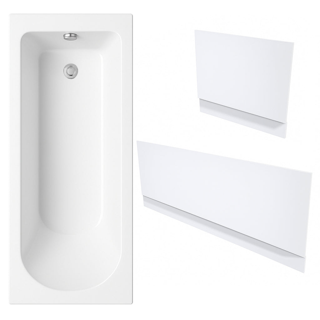 1700 x 700 mm Single-Ended Acrylic Bath with Waterproof Front & End Panel Set - Gloss White