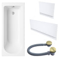 White Single-Ended Bath 1700 x 700 with Waterproof Panel Set and Brushed Brass Waste