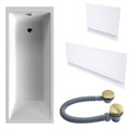 White Single-Ended Bath 1700 x 700 with Waterproof Panel Set and Brushed Brass Waste