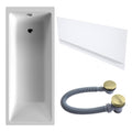White Single-Ended Bath 1700 x 700 with Front Waterproof Panel and Brushed Brass Waste