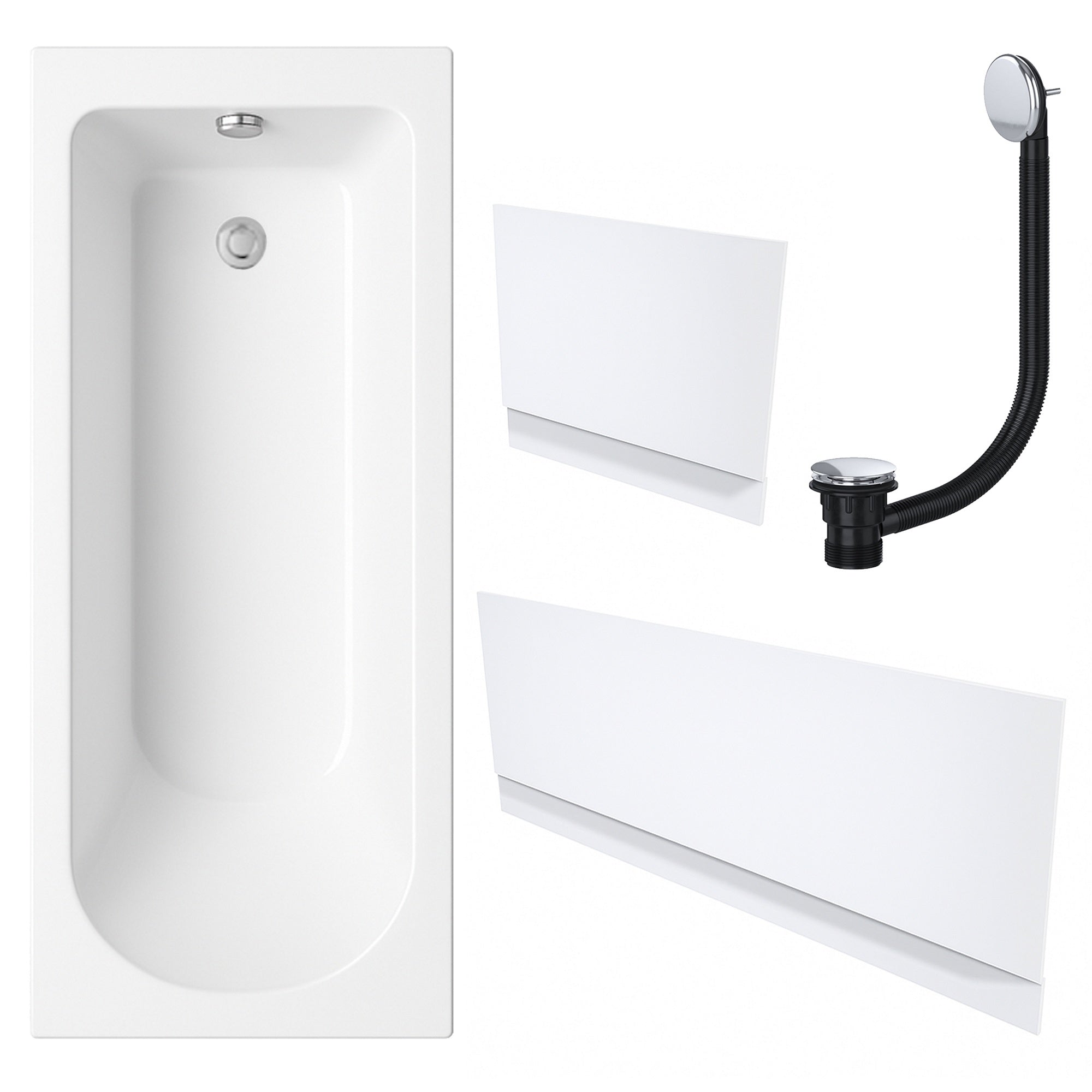 White Single-Ended Bath 1700 x 700 with Waterproof Panel Set and Chrome Waste
