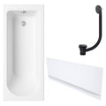 White Single-Ended Bath 1700 x 700 with Front Waterproof Panel and Matt Black Waste