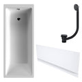 White Single-Ended Bath 1700 x 700 with Front Waterproof Panel and Matt Black Waste
