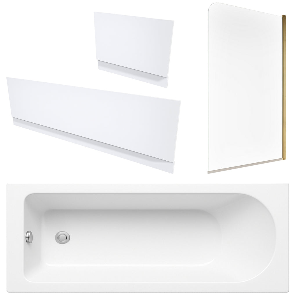 White 1700 x 700 Single-Ended Bath with Waterproof Panel Set & Reversible Hinged Glass Bath Shower Screen