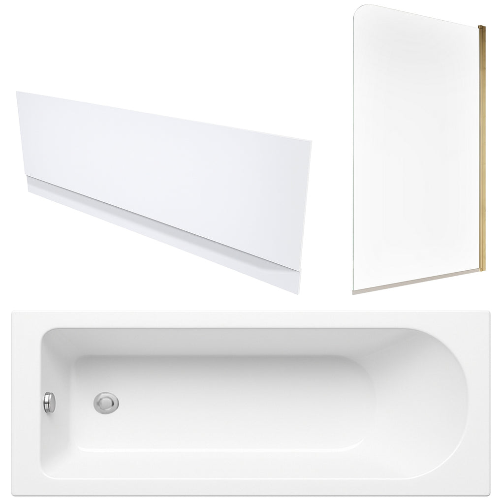 White 1700 x 700 Single-Ended Bath with Waterproof Front Panel & Reversible Hinged Glass Bath Shower Screen