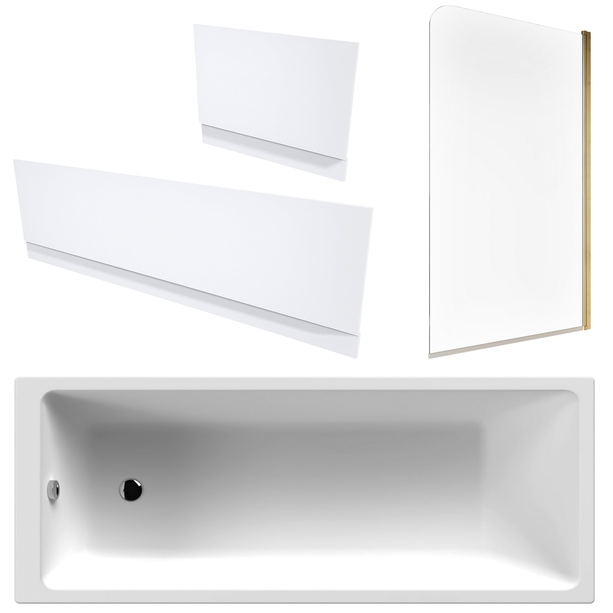 White 1700 x 700 Single-Ended Bath with Waterproof Panel Set & Reversible Hinged Glass Bath Shower Screen