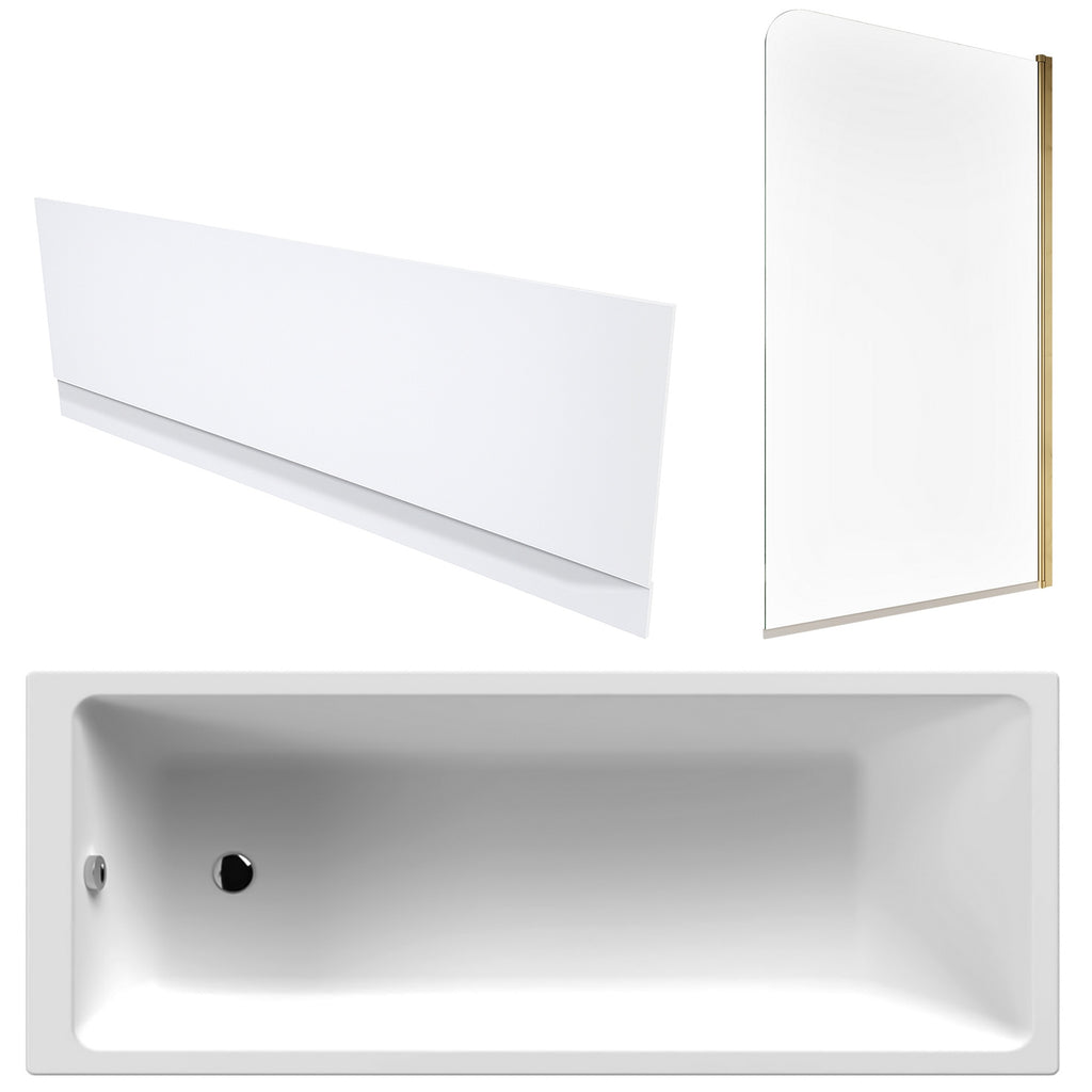 White 1700 x 700 Single-Ended Bath with Waterproof Front Panel & Reversible Hinged Glass Bath Shower Screen