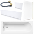 White 1700 x 700 Single-Ended Bath with Waterproof Panel Set Brushed Brass Waste & Reversible Hinged Glass Bath Shower Screen