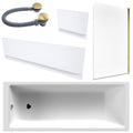 White 1700 x 700 Single-Ended Bath with Waterproof Panel Set Brushed Brass Waste & Reversible Hinged Glass Bath Shower Screen