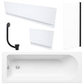 White 1700 x 700 mm Single-Ended Bath with Waterproof Panel Set & Straight Black-Frame Bath Screen
