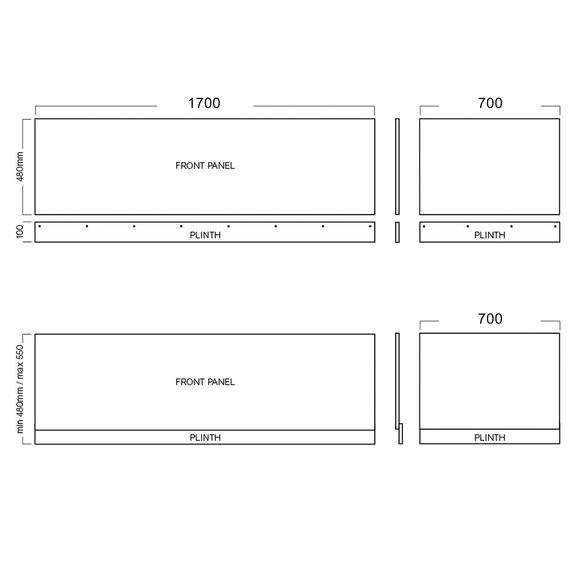 White 1700 x 700 mm Single-Ended Bath with Waterproof Panel Set & Straight Black-Frame Bath Screen