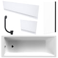 White 1700 x 700 mm Single-Ended Bath with Waterproof Panel Set & Straight Black-Frame Bath Screen