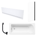White 1700 x 700 mm Single-Ended Bath with Waterproof Front Panel Straight Black-Frame Bath Screen & Matching Black Bath Waste