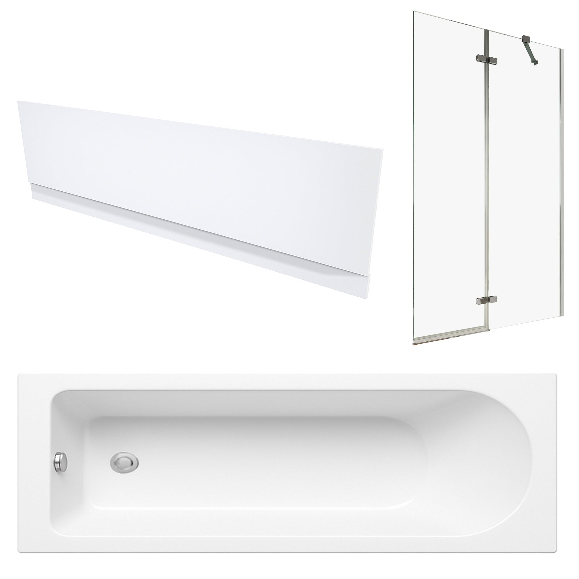 1700 x 700 mm Single-Ended Bath with Waterproof Front Panel and Semi-Framed Chrome Bath Screen