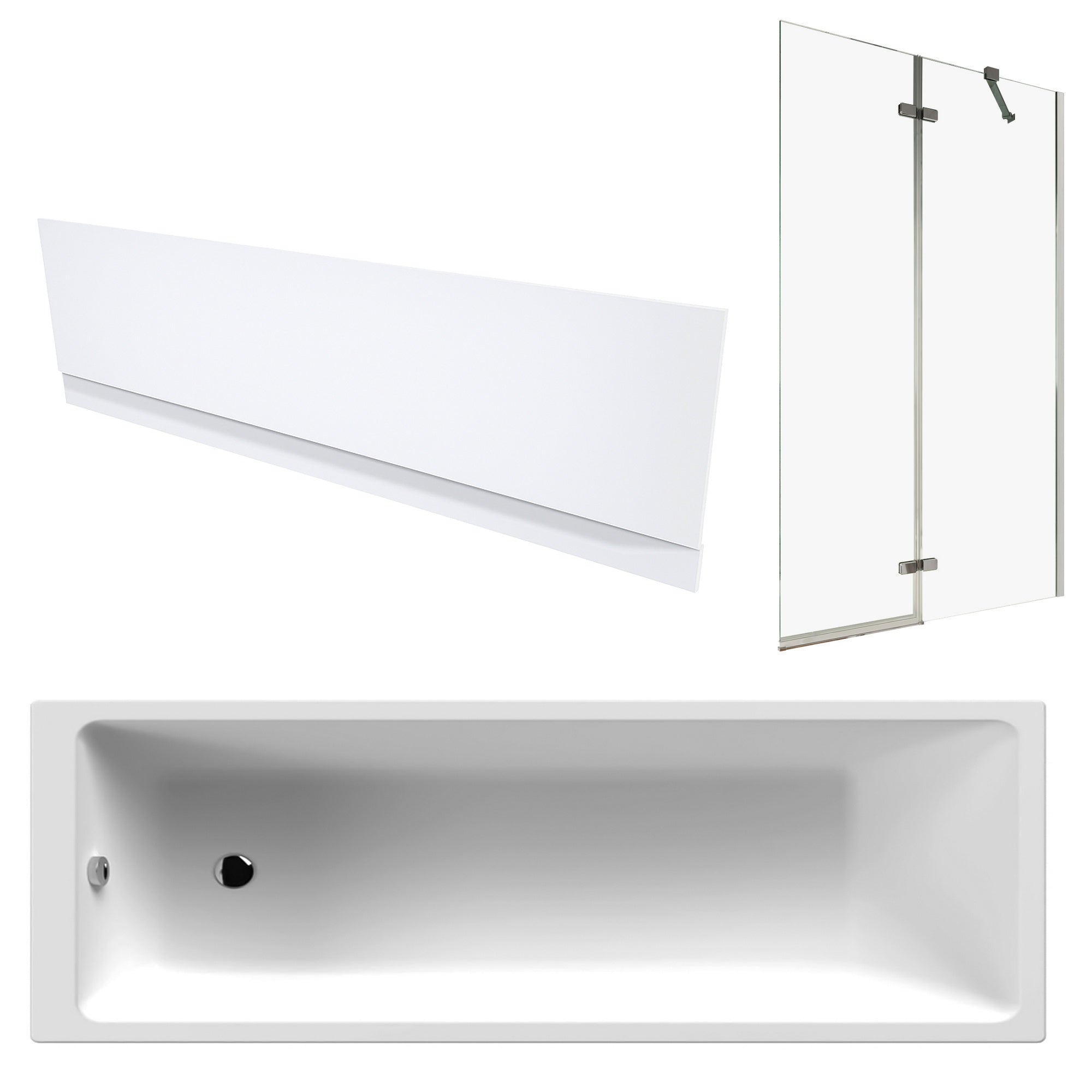 1700 x 700 mm Single-Ended Bath with Waterproof Front Panel and Semi-Framed Chrome Bath Screen