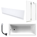 1700 x 700 mm Single-Ended Bath with Waterproof Front Panel Semi-Framed Chrome Bath Screen & Matching Chrome Bath Waste
