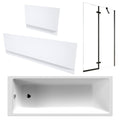1700 x 700 mm Single-Ended Acrylic Bath with Waterproof Panel Set & Contemporary Semi-Framed Black Bath Screen - 1500 x 890 mm