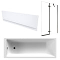 1700 x 700 mm Single-Ended Acrylic Bath with Waterproof Front Panel & Contemporary Semi-Framed Black Bath Screen - 1500 x 890 mm