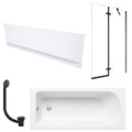 1700 x 700 mm Single-Ended Acrylic Bath with Waterproof Front Panel Semi-Framed Black Bath Screen & Matching Black Bath Waste
