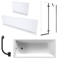 1700 x 700 mm Single-Ended Acrylic Bath with Waterproof Panel Set Semi-Framed Black Bath Screen & Matching Black Bath Waste