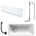 1700 x 700 mm Single-Ended Acrylic Bath with Waterproof Front Panel Semi-Framed Black Bath Screen & Matching Black Bath Waste