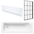 White 1700 x 700 mm Single-Ended Bath with Waterproof Front Panel & Grid Black Bath Screen