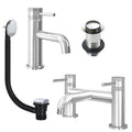 Chrome Basin Mixer Tap and Bath Filler with Unslotted Basin and Bath Waste - Dual Handle Options