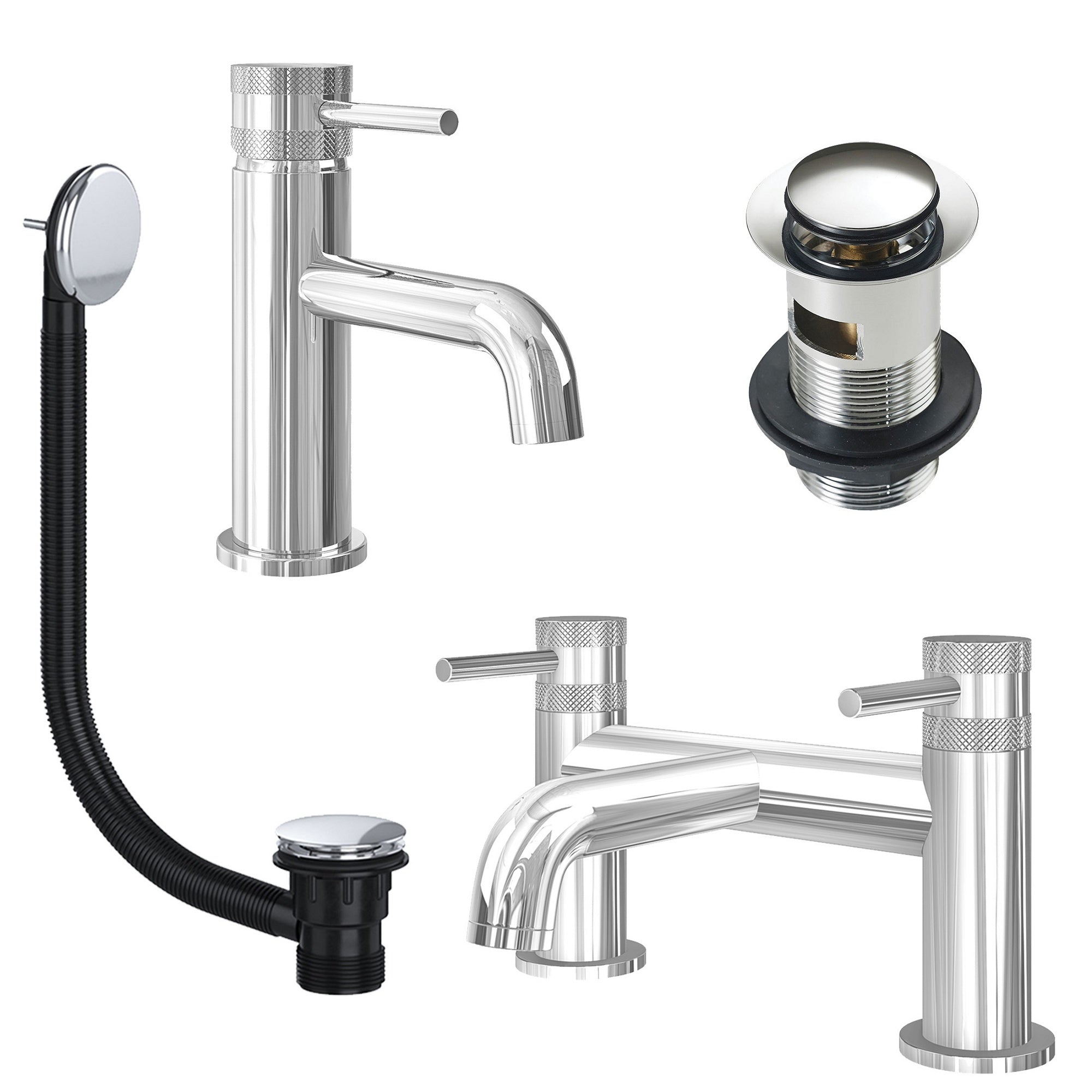 Chrome Basin Mixer Tap and Bath Filler with Slotted Basin and Bath Waste - Dual Handle Options