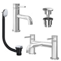 Chrome Basin Mixer Tap and Bath Filler with Universal Basin and Bath Waste - Dual Handle Options