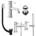 Chrome Basin Mixer Tap and Bath Shower Mixer with Unslotted Basin and Bath Waste - Dual Handle Options