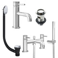 Chrome Basin Mixer Tap and Bath Shower Mixer with Slotted Basin and Bath Waste - Dual Handle Options