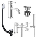 Chrome Basin Mixer Tap and Bath Shower Mixer with Universal Basin and Bath Waste - Dual Handle Options